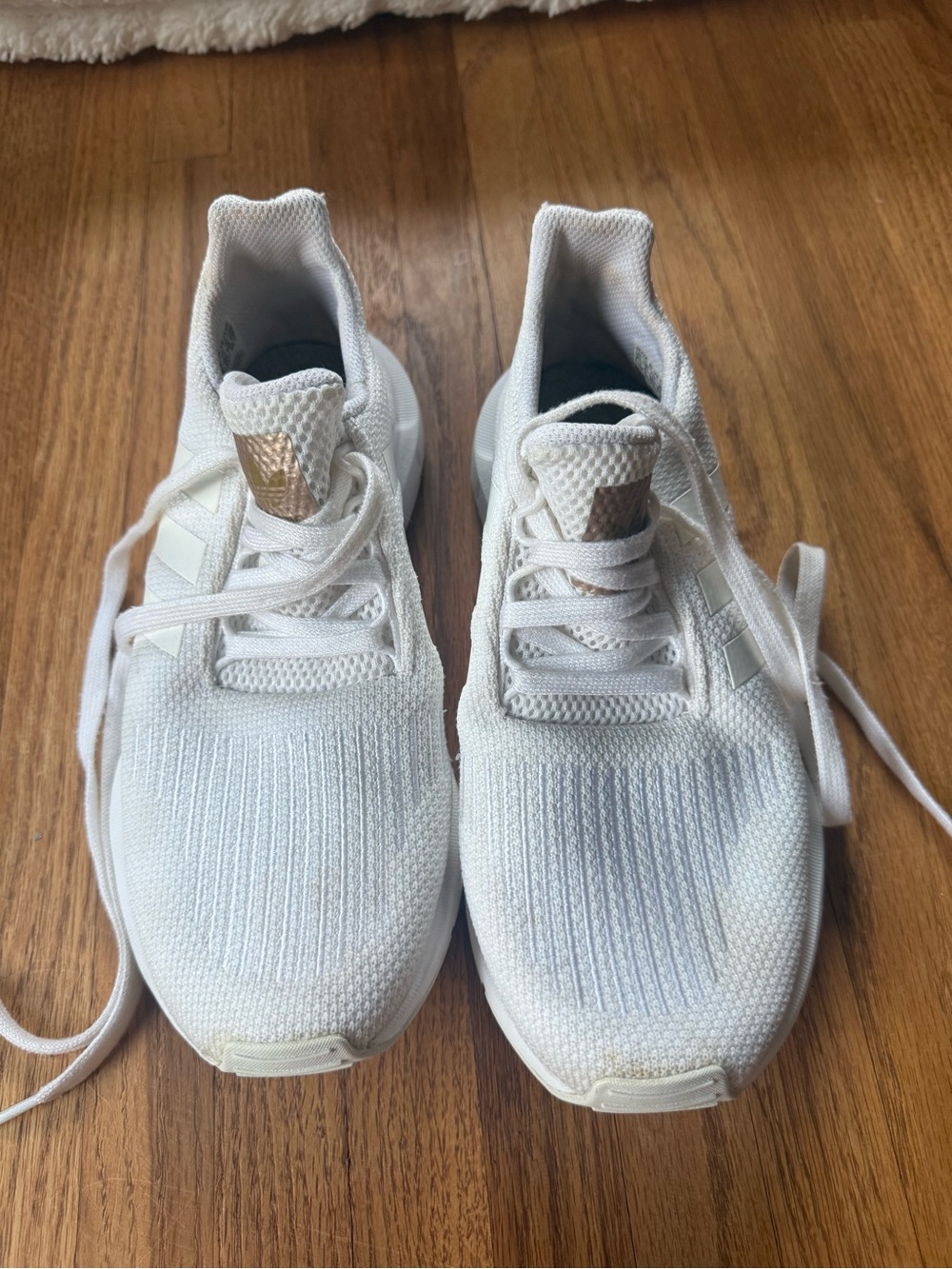 adidas White Knit Lace-Up Sneakers with Metallic Accent